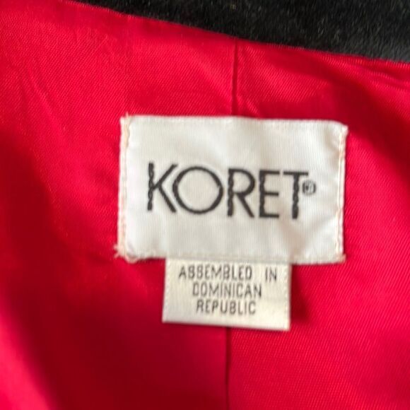 Koret  Blazer Jacket 10 Red Black 100% Wool One Button velvet trim old money - Picture 2 of 9